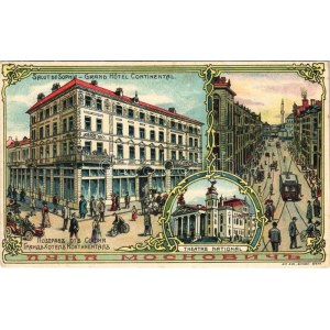 Sofia, Sophia, Sofiya; Grand Hotel Continental, Theatre National, street, tram. Luka Moskovich Art Nouveau, floral...
