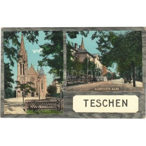 Cesky Tesín, Teschen; Herz Jesu Kirche, Albrechts Allee / church, street (Rb)