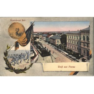 1915 Prerov, Prerau; Vorwärts mit Gott! / street. Art Nouveau with military propaganda...