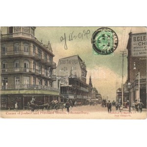 1911 Johannesburg, Corner of Joubert and Pritchard Streets, Stuttaford & Co., D.W. Sims, The Anglo Austrian Boot, shops...