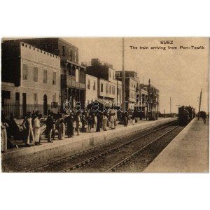 Suez, Railway station, train arriving from Port-Tewfik (Port Taufiq, now Suez Port)