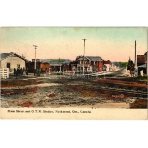 1910 Rockwood (Ontario), Main street nad GTR Grand Trunk Railway Station, train