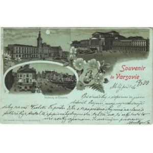 1899 (Vorläufer) Warszawa, Varsovie, Varsó, Warschau, Warsaw; Hotel de Ville, Foubourg de Cracovie, Grand Theatre ...