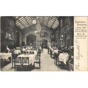1906 Berlin, Spatenbräu-Ausschank Ludwig Vogel. Friedrichstr. 172. / restaurant interior (EK)