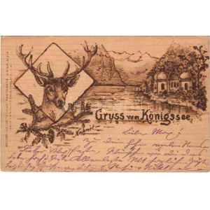 1899 (Vorläufer) Königssee. Holzbrand-Imitations Postkarte v. W. Schultz-Engelhard. litho