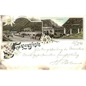 1898 Fortezza, Franzensfeste (Tirol); Stationsgebäude, Höhe Brücke / railway station, bridge, floral, Art Nouveau...