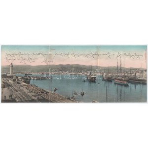 1906 Trieste, Trieszt; port, industrial railway, quay. 3-tiled folding panoramacard