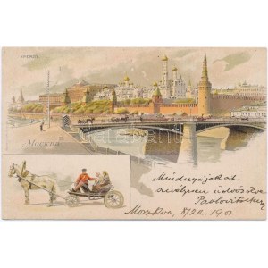 1901 Moscow, Moscou; Kremlin, Troika, folklore. Art Nouveau, litho (Rb)