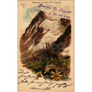 1900 Piz Languard, Restaurant auf dem Piz Languard. Advertisement litho