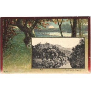 Celje, Cilli; Stadtpark. Verlag von Fritz Rausch / park. Art Nouveau, forest litho. Sempronia...