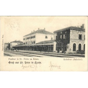1899 (Vorläufer) Sveti Petar na Krasu, St Peter in Krain; Bahnhof / Postaja / railway station (EK)