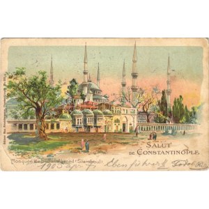 1903 Constantinople, Istanbul; Mosquée du Sultan Ahmed (Stamboul) / The Blue Mosque. Max Fruchtermann No. 235. litho ...