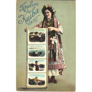 1913 Kiev, Kiew, Kyiv; Greetings from Kiev! Ukrainian folklore, traditional costume (EK)