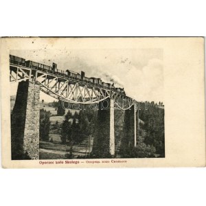 1912 Oporets, Oporzec kolo Skolego; railway bridge with locomotive (EK)
