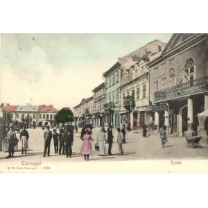 Ternopil, Tarnopol; Rynek / market, street view, the shops of Salomon Leinberg, M. Peller, Markus W. Bard (Rb...