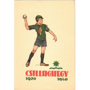 1920-1940 Csillaghegy. cserkésztábor művészlap / Hungarian boy scout art postcard, scout camp s...