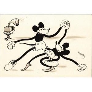 Mickey and Minnie Mouse dancing. Klösz early Disney art postcard s: Bisztriczky + Henger Antal ezüstgyár...