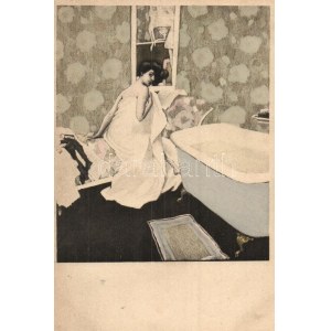 Bathing lady. Gently erotic art postcard. Simplicissimus Karte Serie VIII. No. 2.