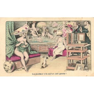 La pudeur n'a qu'un joli geste! / French erotic art postcard s: Xavier Sager