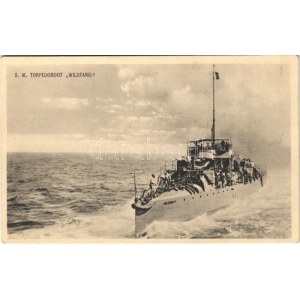 SMS Wildfang az Osztrák-Magyar Haditengerészet Huszár-osztályú rombolója. Hátoldalon litho zászló / K.u.K...