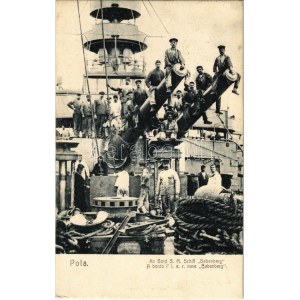 1916 Pola, Pula; SMS Babenberg az Osztrák-Magyar Haditengerészet Habsburg-osztályú pre-dreadnought csatahajója...