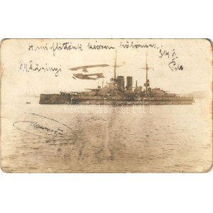 1914 A mi flottánk készen háborúra: SMS Zrínyi osztrák-magyar haditengerészet csatahajója hidroplánnal / K.u.K...