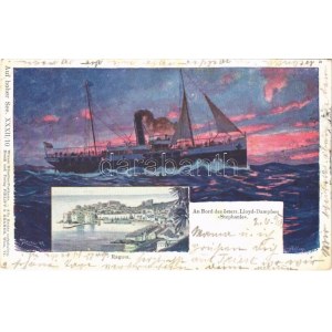 1900 Dubrovnik, Ragusa; An Bord des österr. Lloys-Dampfers Stephanie. Auf hoher See XXXII/10...