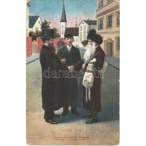 Zsidó férfiak, Judaika üdvözlőlap / Jewish men on the street. Judaica greeting (Rb)