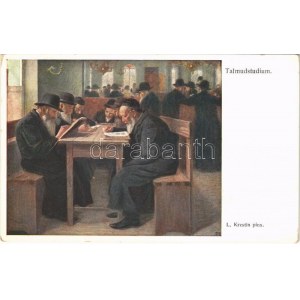 Talmudstudium / Jewish men studying the Talmud. Judaica art. B.K.W.I. 875-1. s: L. Krestin