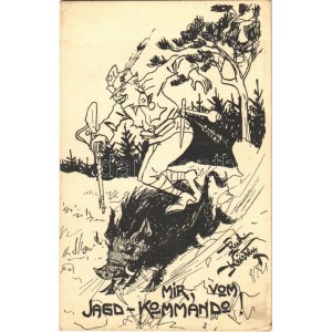 1917 Mir, vom Jagd-Kommando! / WWI Austro-Hungarian K.u.K. military art postcard, humour, support fund...