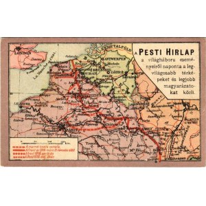 A marnei csata vonala. A Pesti Hírlap első világháborús katonai térképe, reklám / Second Battle of the Marne...