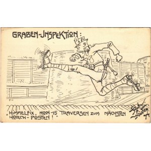 1917 Graben Inspektion: Himmelfix, noch 15 Traversen zum nächsten Horch-Posten! / WWI Austro-Hungarian K.u.K...