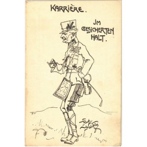 1918 Karriere Im Gesicherten Halt / WWI Austro-Hungarian K.u.K. military art postcard, humour, support fund...