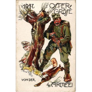 1917 A 4. hadsereg húsvéti üdvözlete / Ostergrüsse von der 4. Armee! / WWI K.u.k. Easter greeting art postcard s...