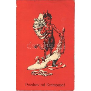 1936 Pozdrav od Krampusa / Krampusz női cipőben / Krampus in high heels. Erika Serie 11.