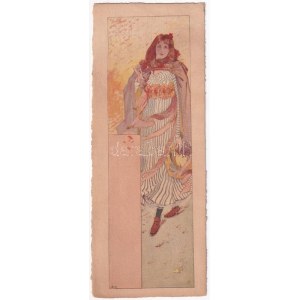 Jugendstil Post-Karte / Art Nouveau postcard. Achr. (?) (25,5 x 8,7 cm)