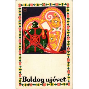 Boldog Újévet! Rigler József Ede kiadása (R. J. E.) / Hungarian New Year greeting art postcard. s: F. M...