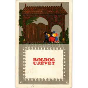 Boldog Újévet! Rigler József Ede kiadása (R. J. E.) / Hungarian New Year greeting art postcard. s: F. M...