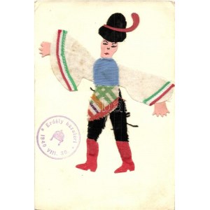 Magyar népviselet. Kézzel készült textil lap / Hungarian folklore. Hand-made textile card, 1940 Erdély hazatért So...