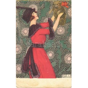 1913 Fashion lady with dog. B.K.W.I. 621-1. s: Mela Koehler (EK)