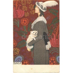 1913 Fashion lady with dog. B.K.W.I. 621-5. s: Mela Koehler (EB)