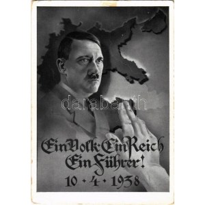 1938 Ein Volk, Ein Reich, Ein Führer! 10. 4. / Adolf Hitler. NSDAP German Nazi Party propaganda + ...
