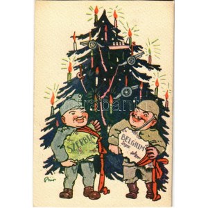 Első világháborús gúnyos katonai propaganda lap, Belgium és Szerbia elfoglalása, Karácsonyi ajándék...