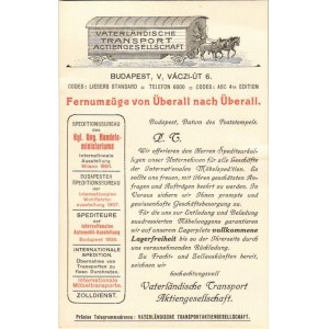Vaterländische Transport Aktiengesellschaft. Budapest V. Váci út 6. reklám / Fatherland Transport Corporation...