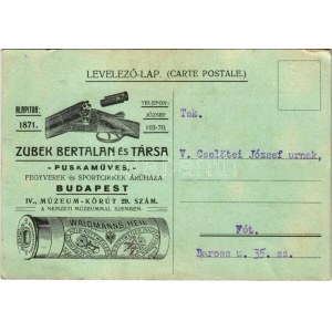 1928 Zubek Bertalan és Társa puskaműves fegyverek és sportcikkek áruháza. Budapest, Múzeum körút 29. szám ...