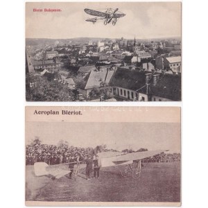 Bleriot repülőgépe és Budapest fölött / Blériot Aeroplane and above Budapest - 2 db régi képeslap / 2 pre...