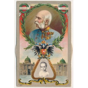 1848-1908 Ferenc József uralkodásának 60. évfordulója. Jubileumi díszes, szecessziós...