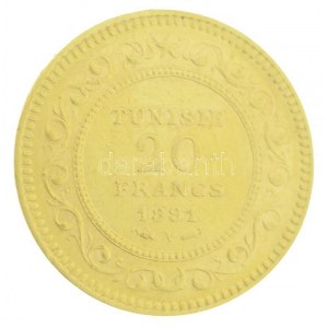Tunézia 1891A 20Fr Au III. Ali (6,45g/0.900) T:2 ph. / Tunisia 1891A 20 Francs Au Ali III (6,45g/0.900) C...