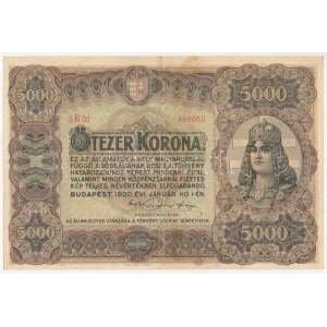 1920. 5000K Orell Füssli Zürich piros sorozat- és sorszám 5B03 999053 T:III szép papír, fo. / Hungary 1920...