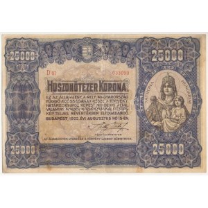 1922. 25.000K Orell Füssli Zürich D07 033099 T:III helyenként kopott papír, kis szakadás, fo. / Hungary 1922. 25...